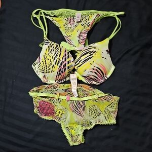 Victoria's Secret Neon Yellow and Pink Bra Set